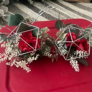 Geometric Silver Vase with Red Roses